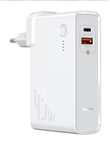 

Мережевий зарядний пристрій Baseus Power Station（GaN）2 in1 Q.C. Power bank & Charger C+U 10000mAh 45W White (PPNLD-C02)