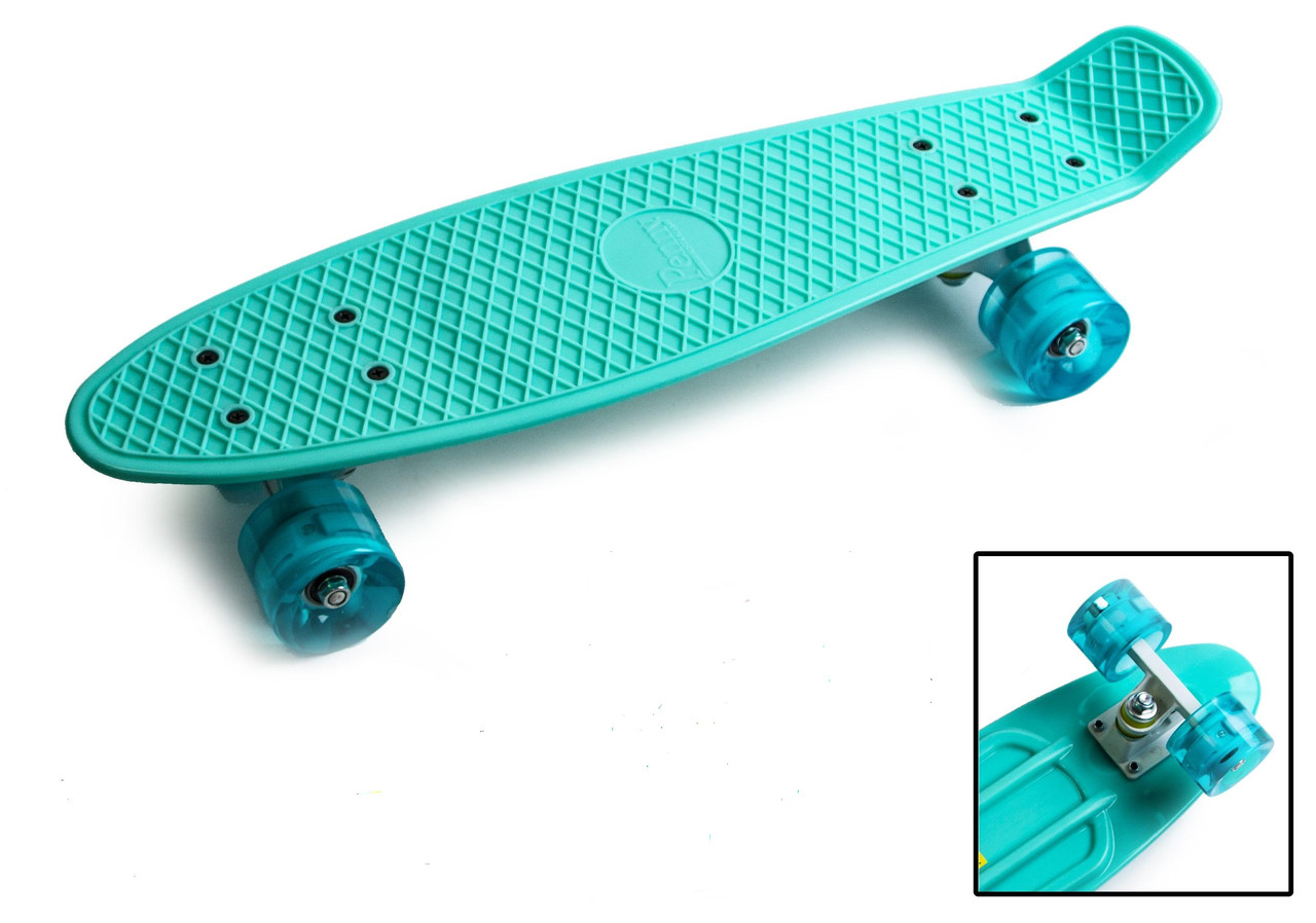 

Скейтборд, Penny Board Бирюзовый цвет Светящиеся колеса