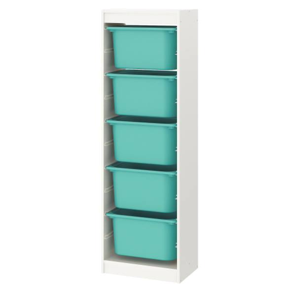 

Стелаж для іграшок Ikea Trofast білий 46х30х145 см. і 5 бірюзових ящиків