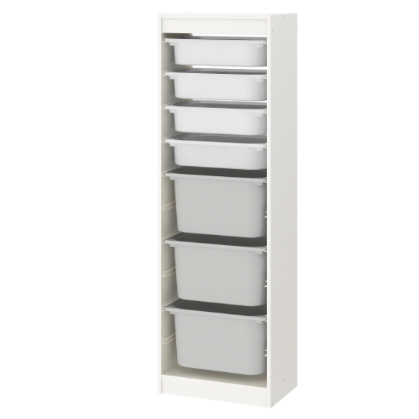 

Стелаж для іграшок Ikea Trofast білий 46х30х145 см. з малими білими і великими сірими ящиками