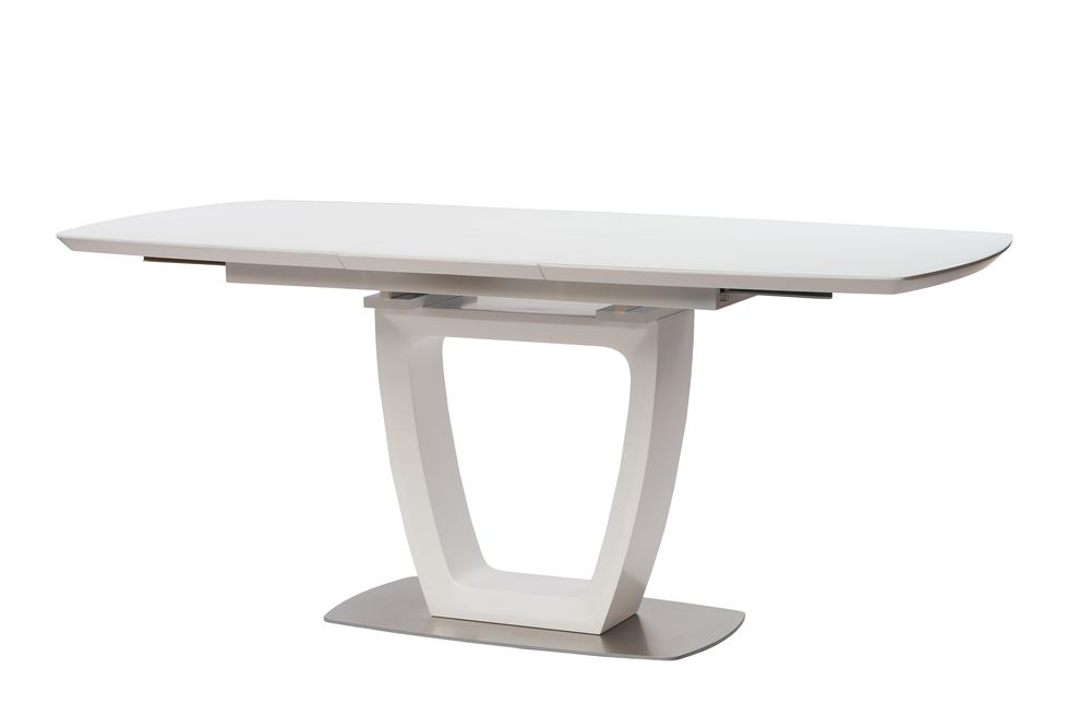 

Стол обеденный раскладной в гостиную, кухню Ravenna Matt White 140(180)x85 стекло, МДФ белый, нержавеющая сталь Concepto