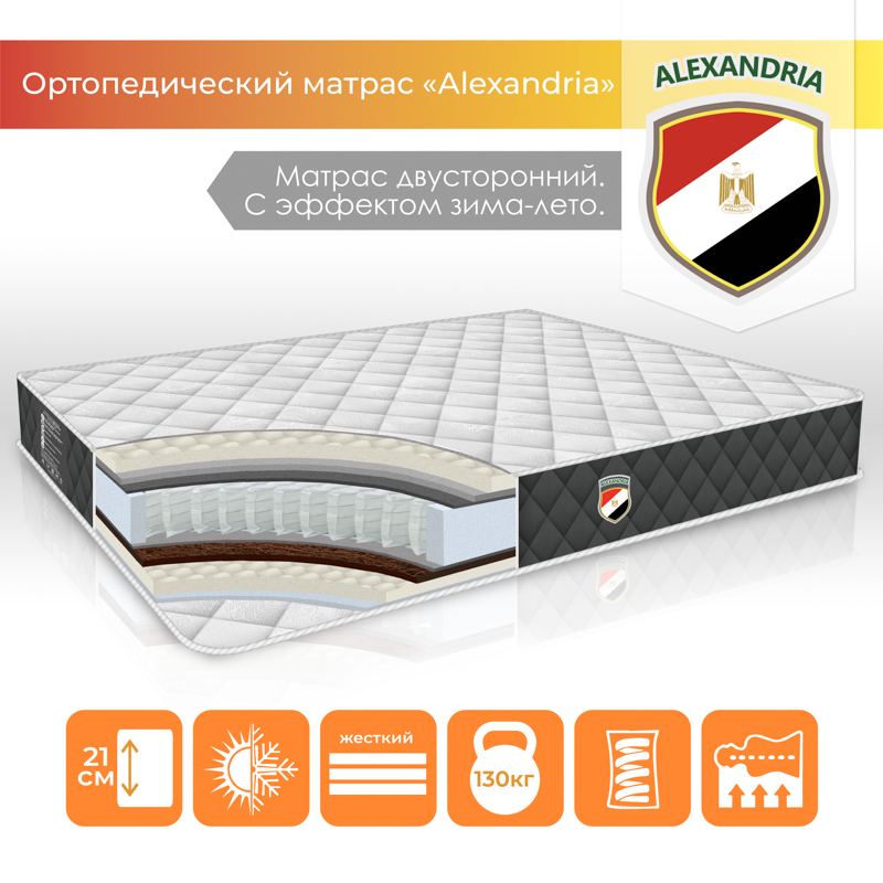 

Ортопедический матрас ТМ TAG "Alexandria" двухсторонний с эффектом зима-лето чехол Жаккард размер 140*200 см