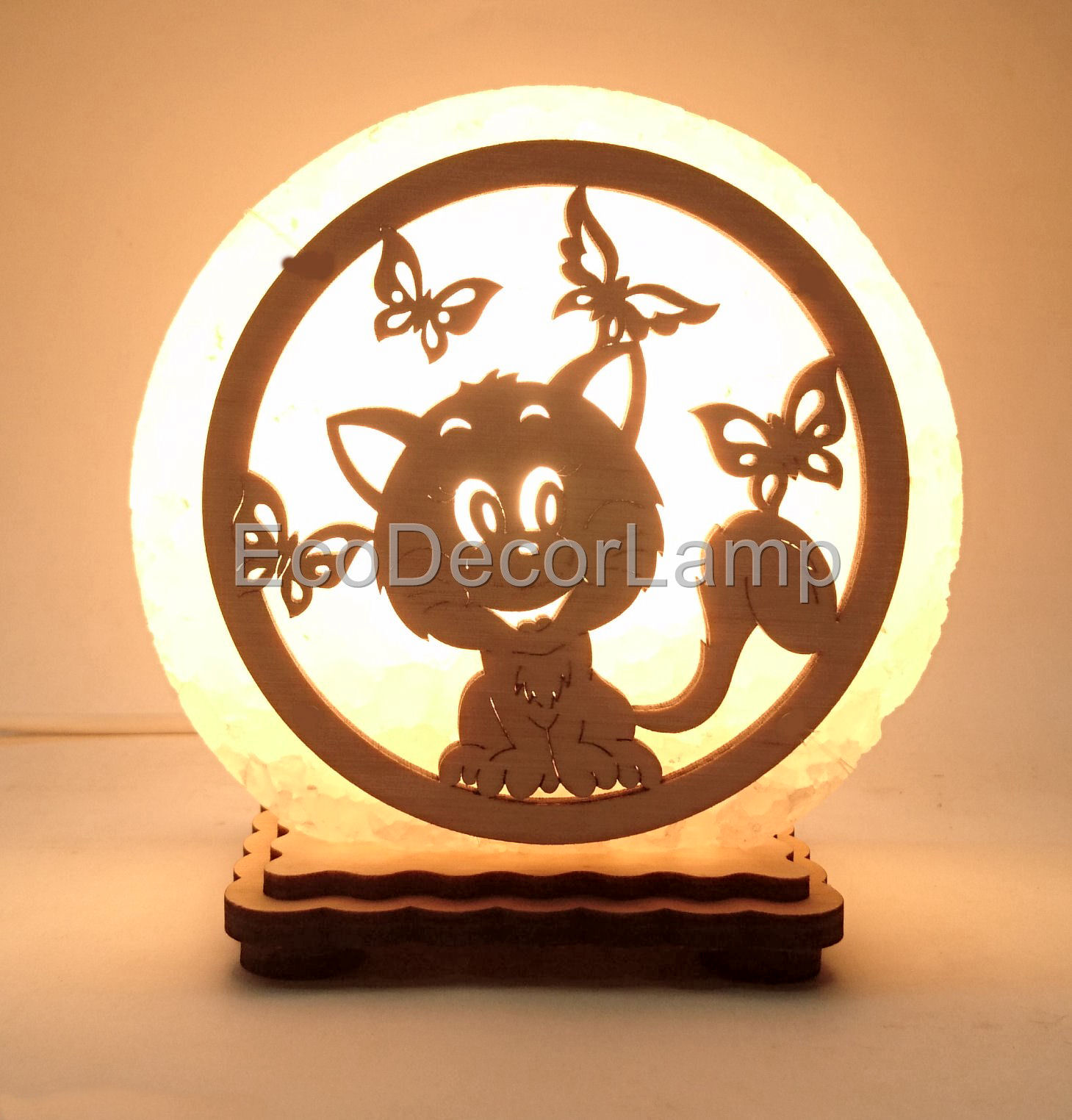 

Соляной светильник EcoDecorLamp круглый маленький Кот и бабочки