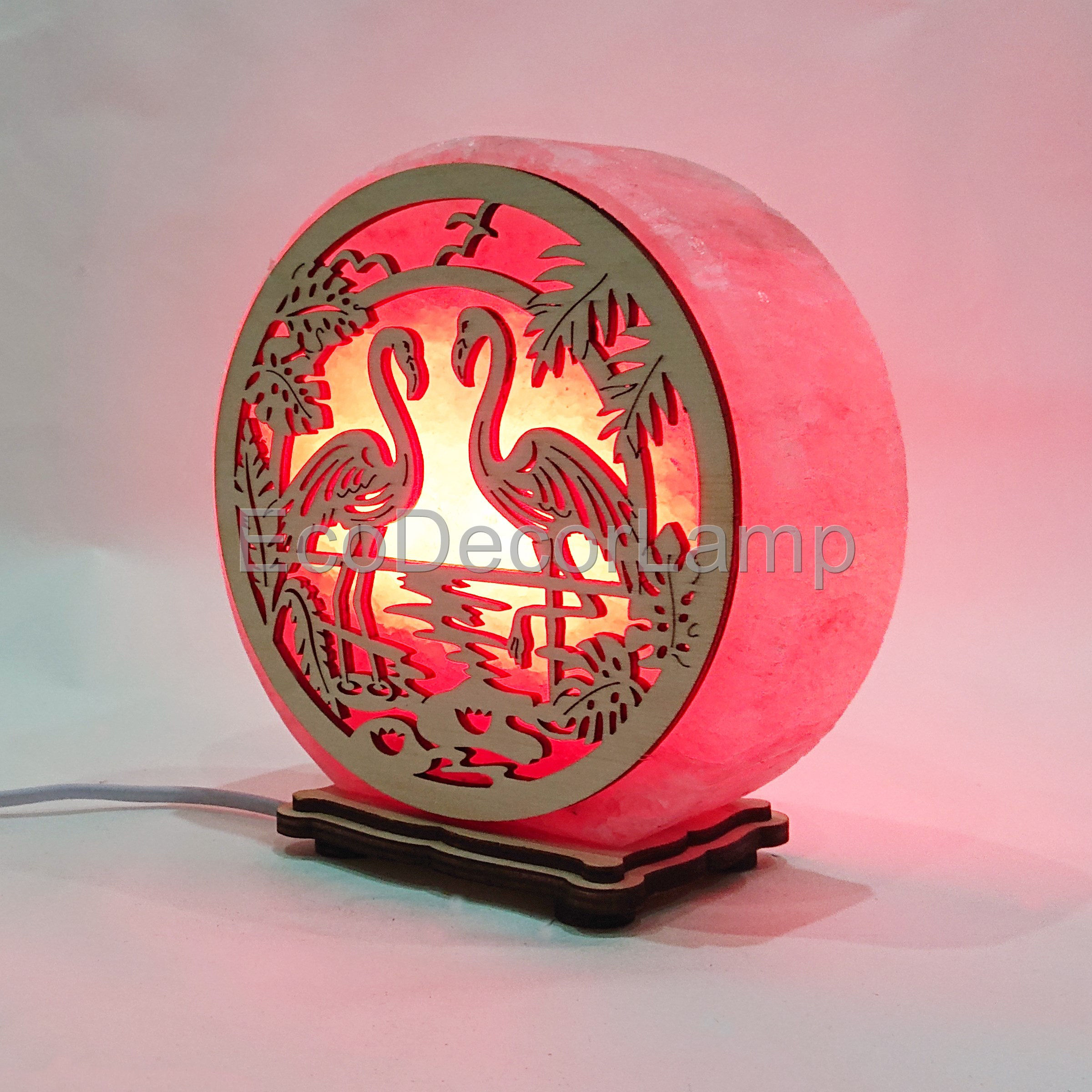 

Соляной светильник EcoDecorLamp круглый Фламинго красный