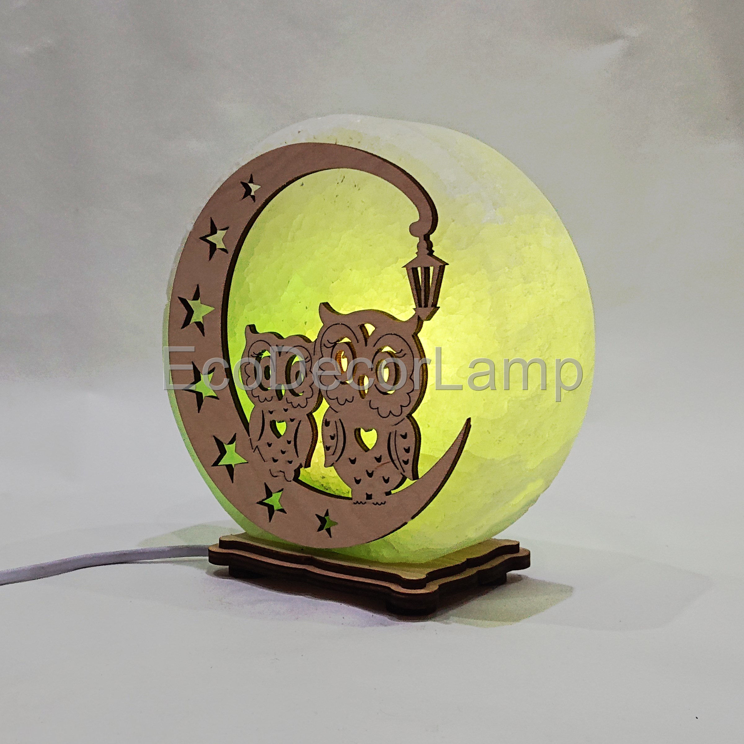 

Соляная лампа EcoDecorLamp круглый Совы на луне зелёный