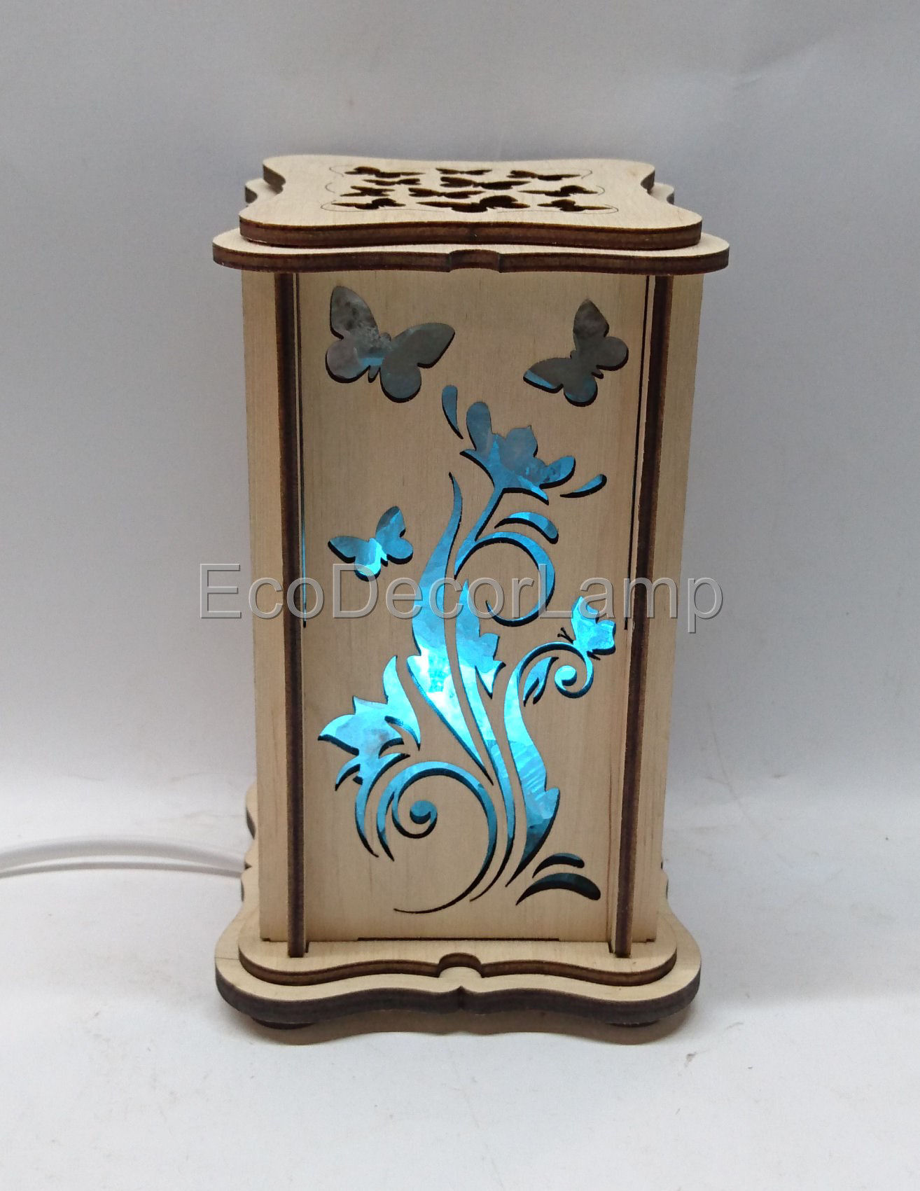 

Соляная лампа EcoDecorLamp прямоугольный маленький Цветок+бабочка синий
