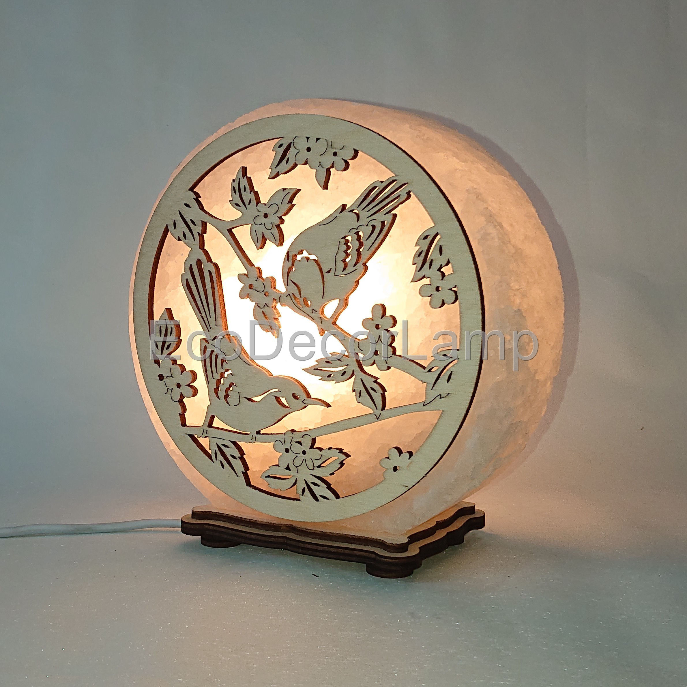 

Соляной светильник EcoDecorLamp круглый Птица на ветке жёлтый