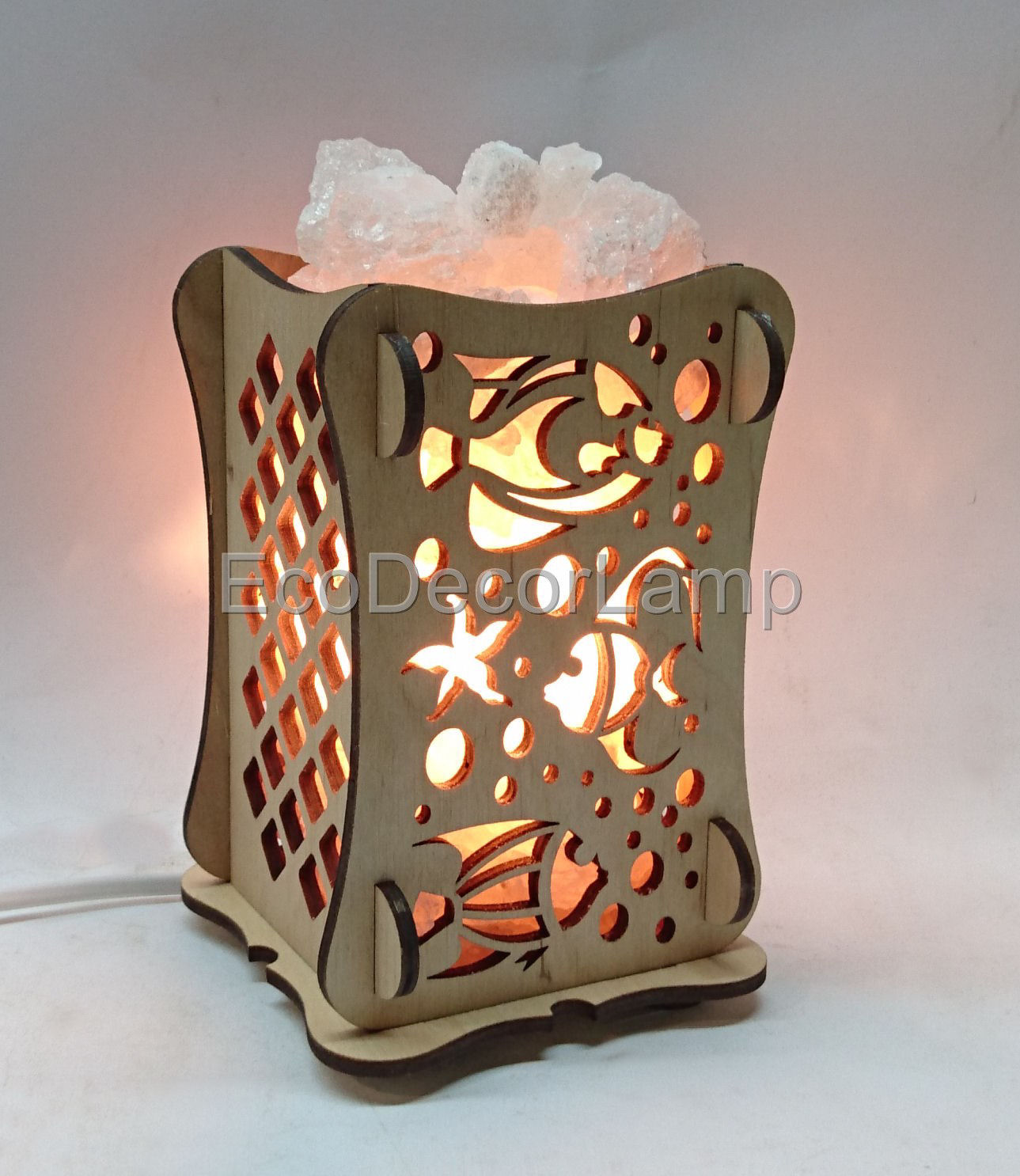 

Соляная лампа EcoDecorLamp Деревянный камин Рыбы жёлтый