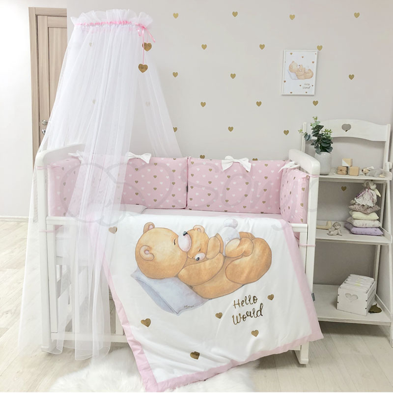 

Постельный комплект в детскую кроватку с балдахином (7 пр.) Happy Baby девочка