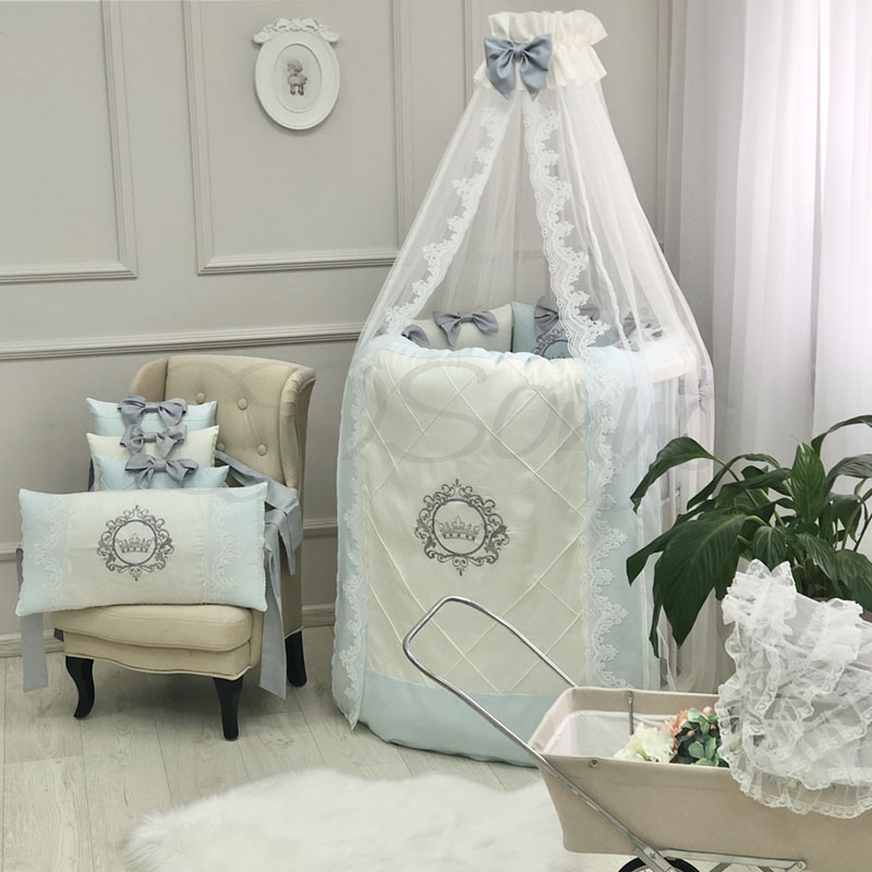 

Постельный комплект в овальную кроватку без балдахина (6 пр.) Elegance голубой
