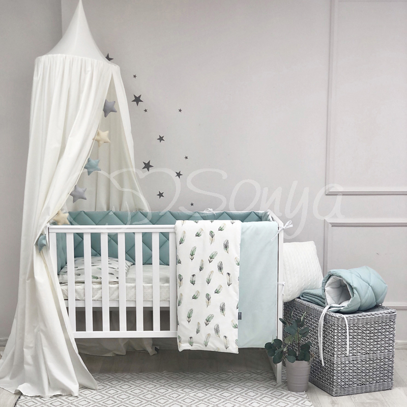 

Постельный комплект в детскую кроватку с балдахином (7 пр.) Baby Mix Перо мята