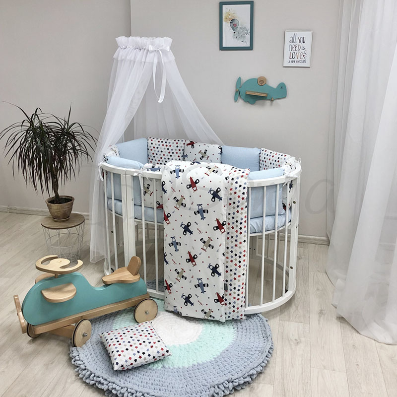 

Комплект постельного в овальную кроватку с балдахином (7 пр.) Baby Design Аэроплан