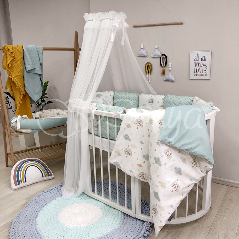 

Комплект постельного в овальную кроватку с балдахином (7 пр.) Baby Design Радуга