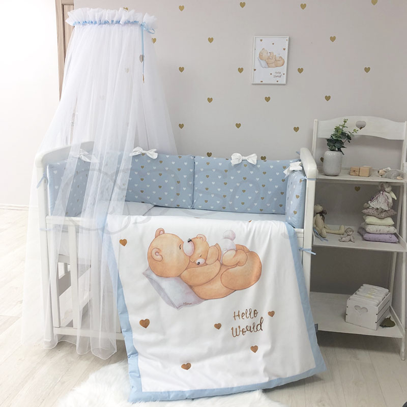 

Постельный комплект в детскую кроватку с балдахином (7 пр.) Happy Baby мальчик