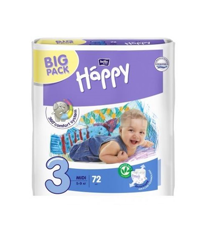 

Подгузники Bella Happy Midi 3 (5-9 кг ), 72 шт