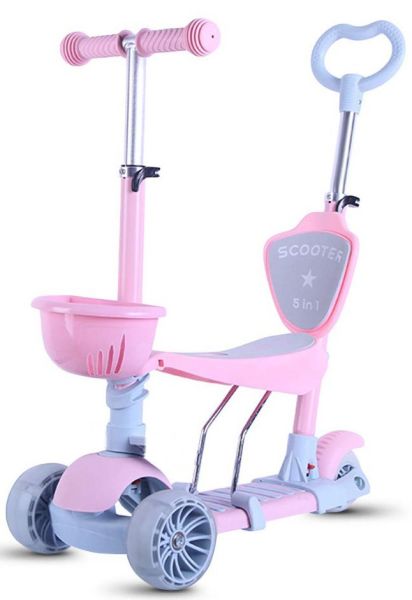 Детский самокат беговел 5 в 1 Scooter Smart с сиденьем Розовый (sci111 ...