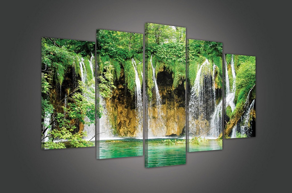

Модульная картина на холсте 2X20X40CM, 2X20X50CM,1X20X60CM Водопад в лесу