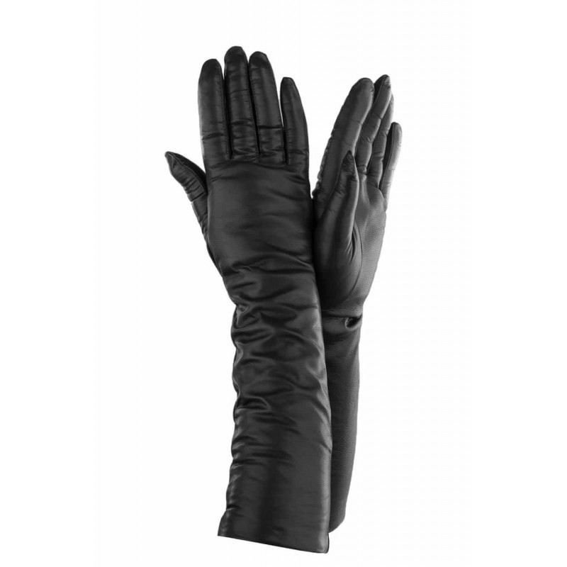 

Женские длинные элегантные кожаные перчатки GlovesUA мод.052-40 8 черные