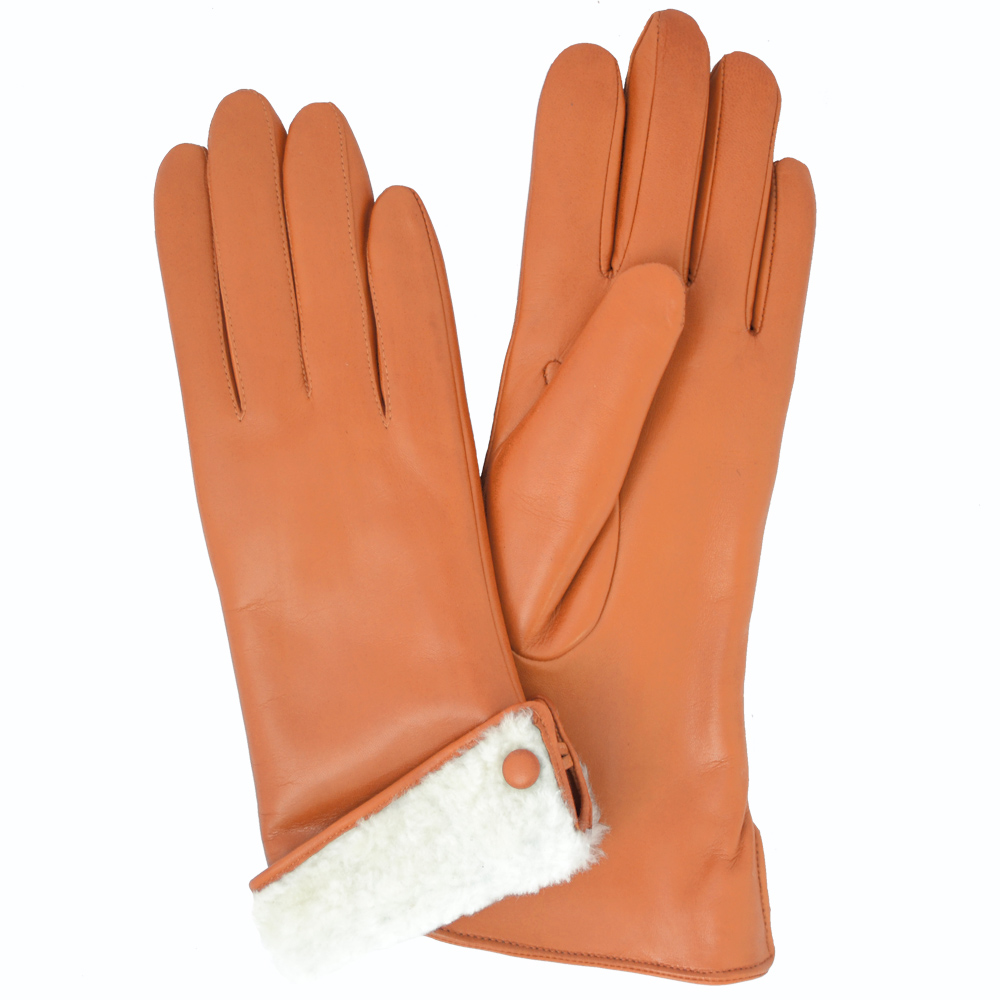 

Женские зимние кожаные перчатки на меху GlovesUA мод.043 7,5 светлый коньяк