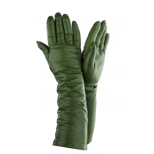 

Женские длинные перчатки кожа Италия GlovesUA мод.052-40 зеленые 7,5