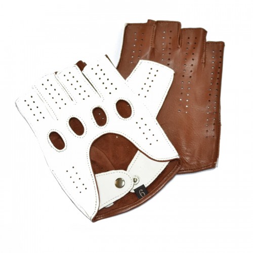 

Женские перчатки авто комбинированные GlovesUA мод.245 белый / коньяк 7