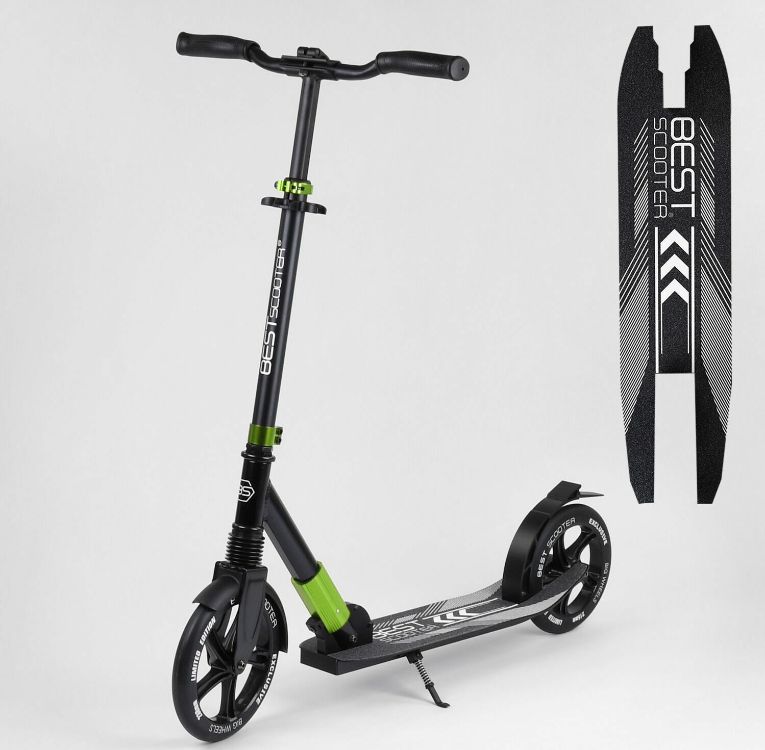 

Двухколесный самокат Best Scooter 72284 складной Рама алюминий Черный с зеленым