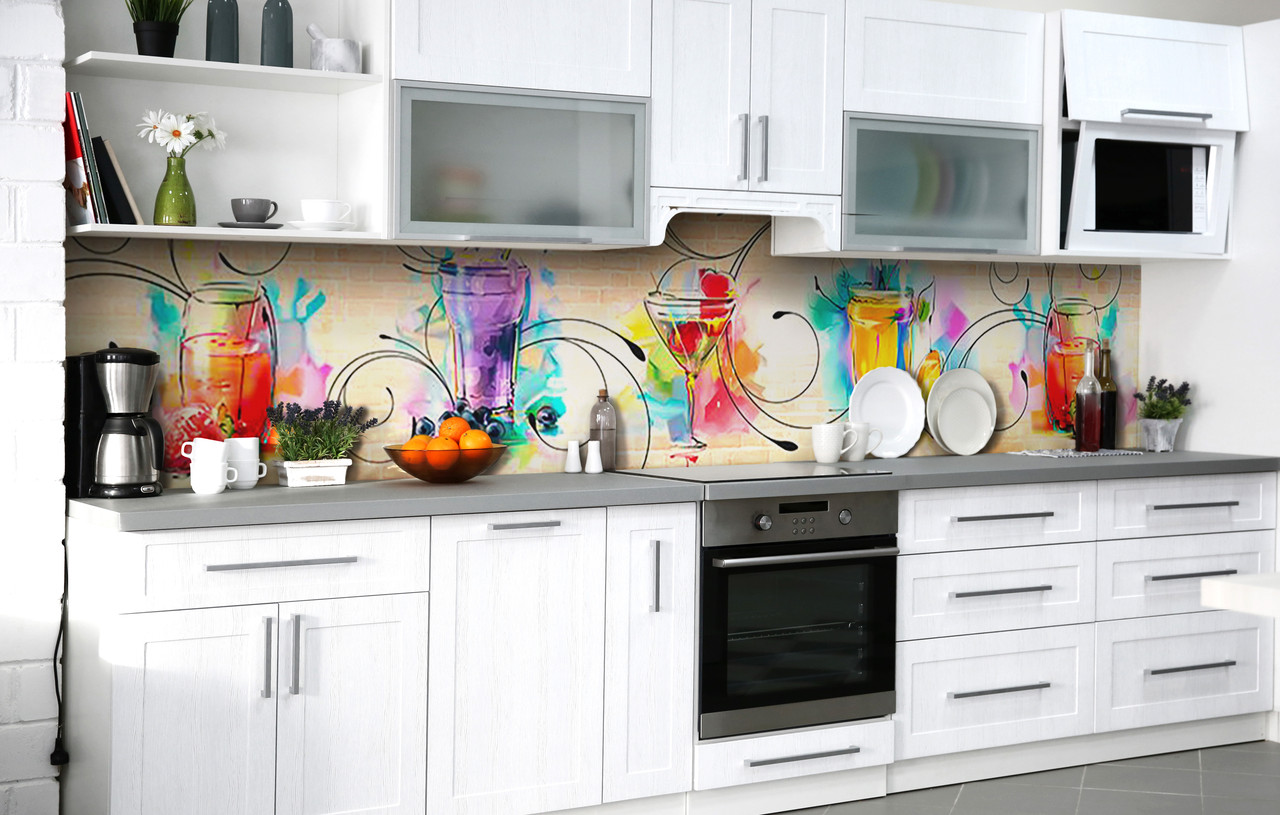 

Скинали на кухню Zatarga «Радужный коктейль» 650х2500 мм виниловая 3Д наклейка кухонный фартук самоклеящаяся