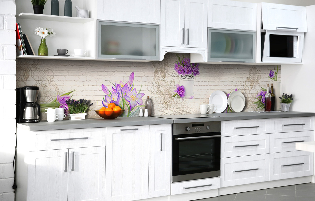 

Скинали на кухню Zatarga «Нежные крокусы» 600х2500 мм виниловая 3Д наклейка кухонный фартук самоклеящаяся