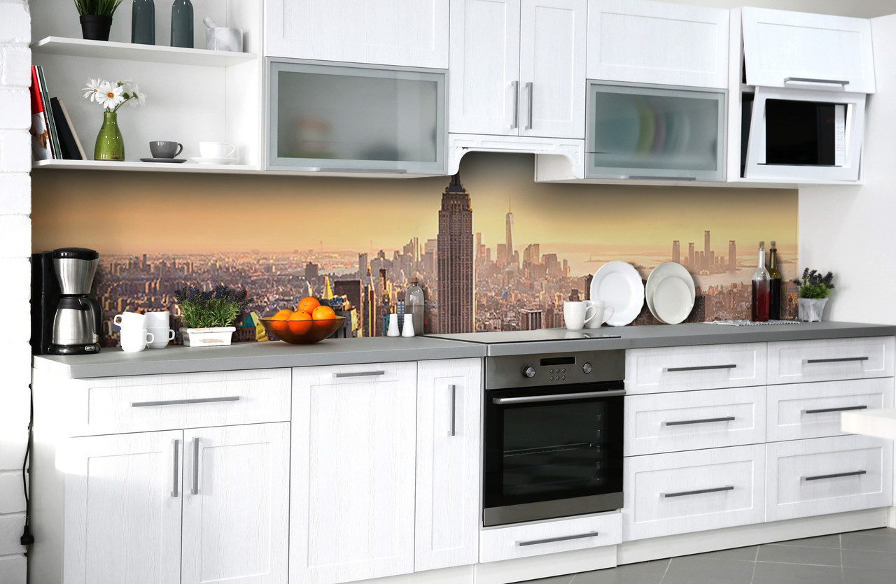 

Скинали на кухню Zatarga «Эмпайр Стейт на рассвете» 600х3000 мм виниловая 3Д наклейка кухонный фартук