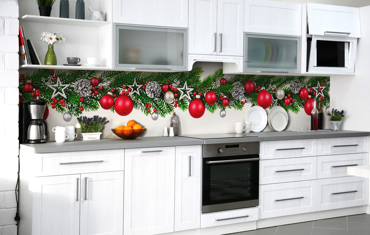 

Скинали на кухню Zatarga «Новогодняя ветвь» 650х2500 мм виниловая 3Д наклейка кухонный фартук самоклеящаяся