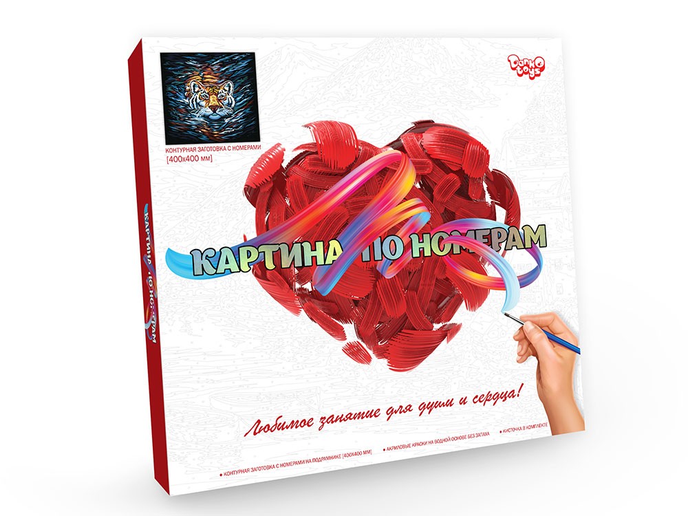 

Набор для росписи картины в коробке по номерам Danko-toys "Тигр" 40*40 см
