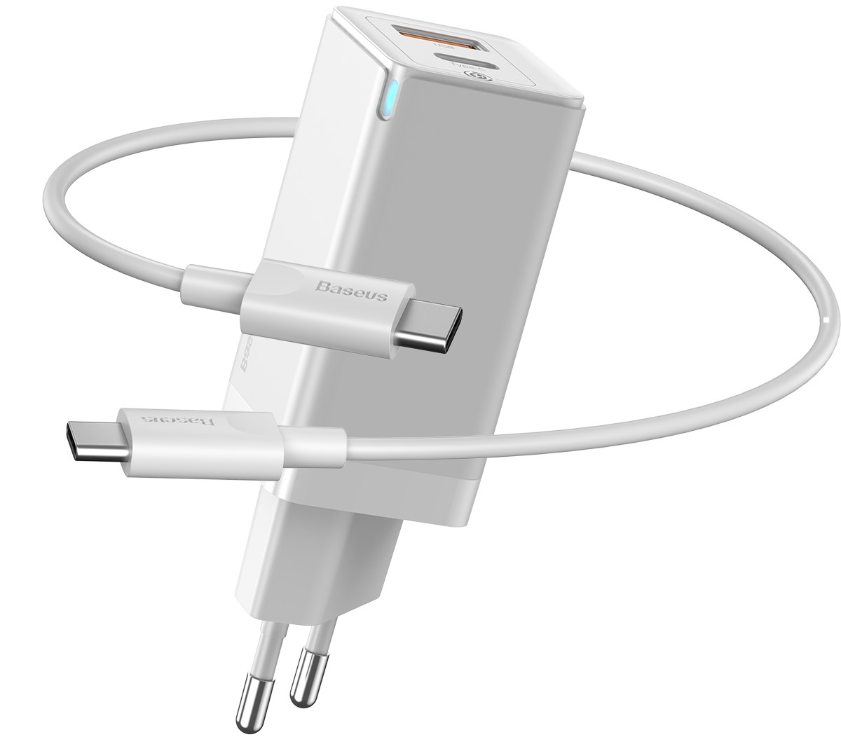 

Сетевое зарядное устройство Baseus GaN Mini QC3.0+PD3.0 45W USB+Type-C 5A + кабель Baseus Type-C to Type-C 60W 20V/3A 1м Белый