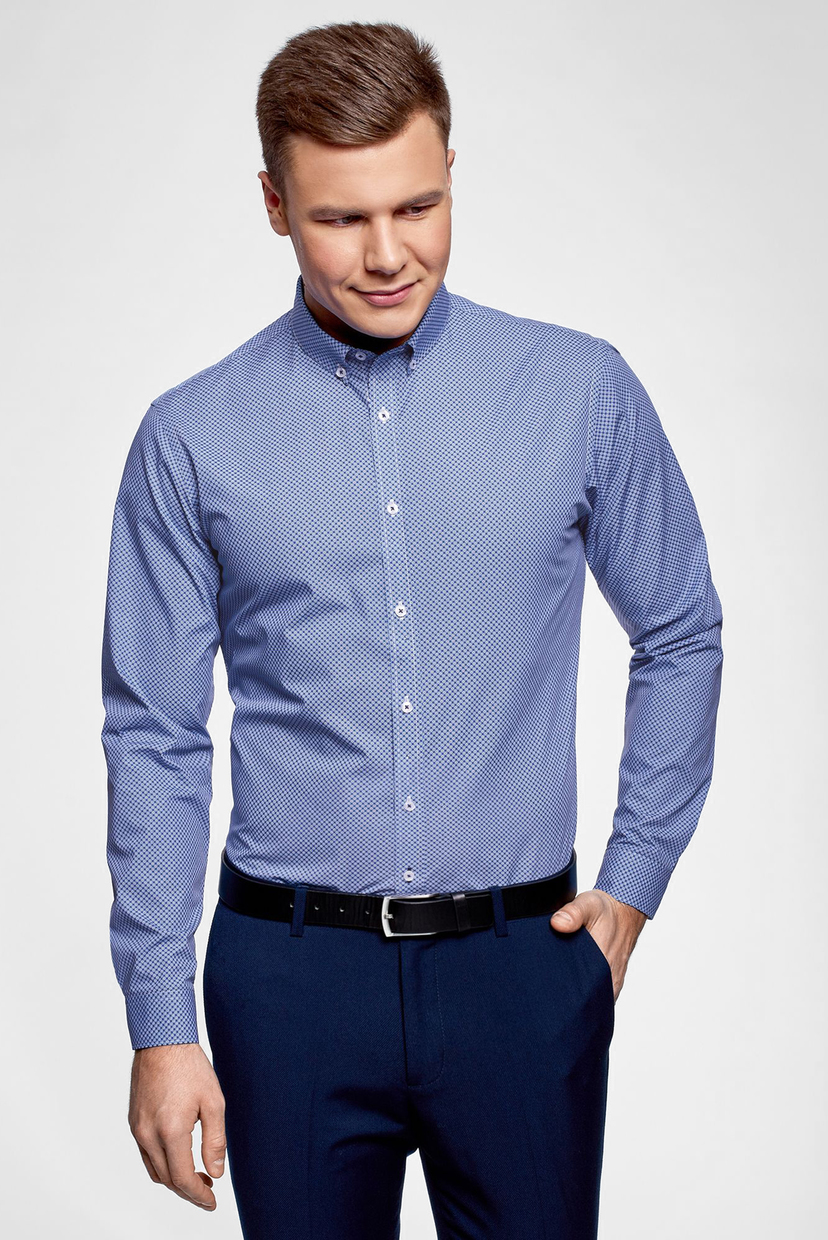 

Мужская синяя рубашка Oodji 40-182 3L110314M/19370N/1075G