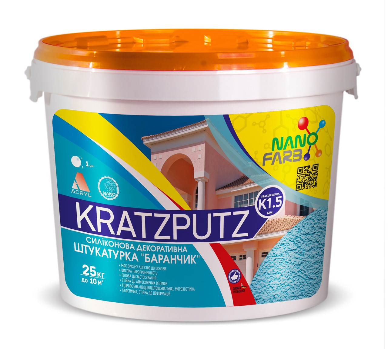 

Силиконовая декоративная штукатурка Nanofarb Kratzputz "Барашек" k 1,5 25 кг