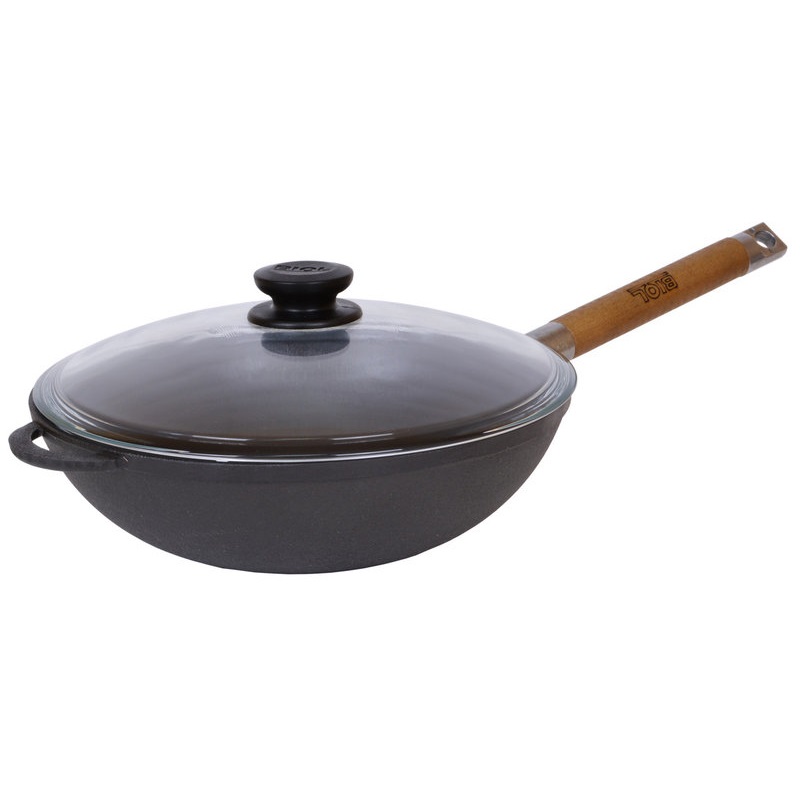 

Сковорода чавунна WOK з дерев'яною ручкою і скляною кришкою 24 см Bl-1524с