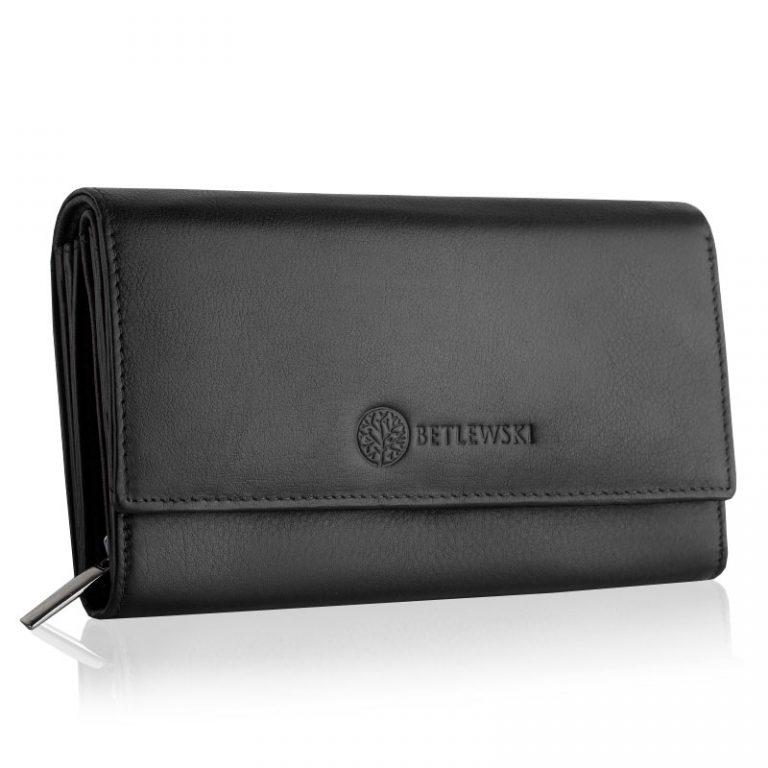 

Женский кожаный кошелёк Betlewski с защитой RFID BPD-SS-12 черный