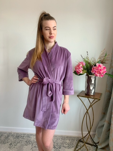 

Плюшевый женский халатик на запах  Лиловый, Плюшевый женский халатик на запах S Лиловый