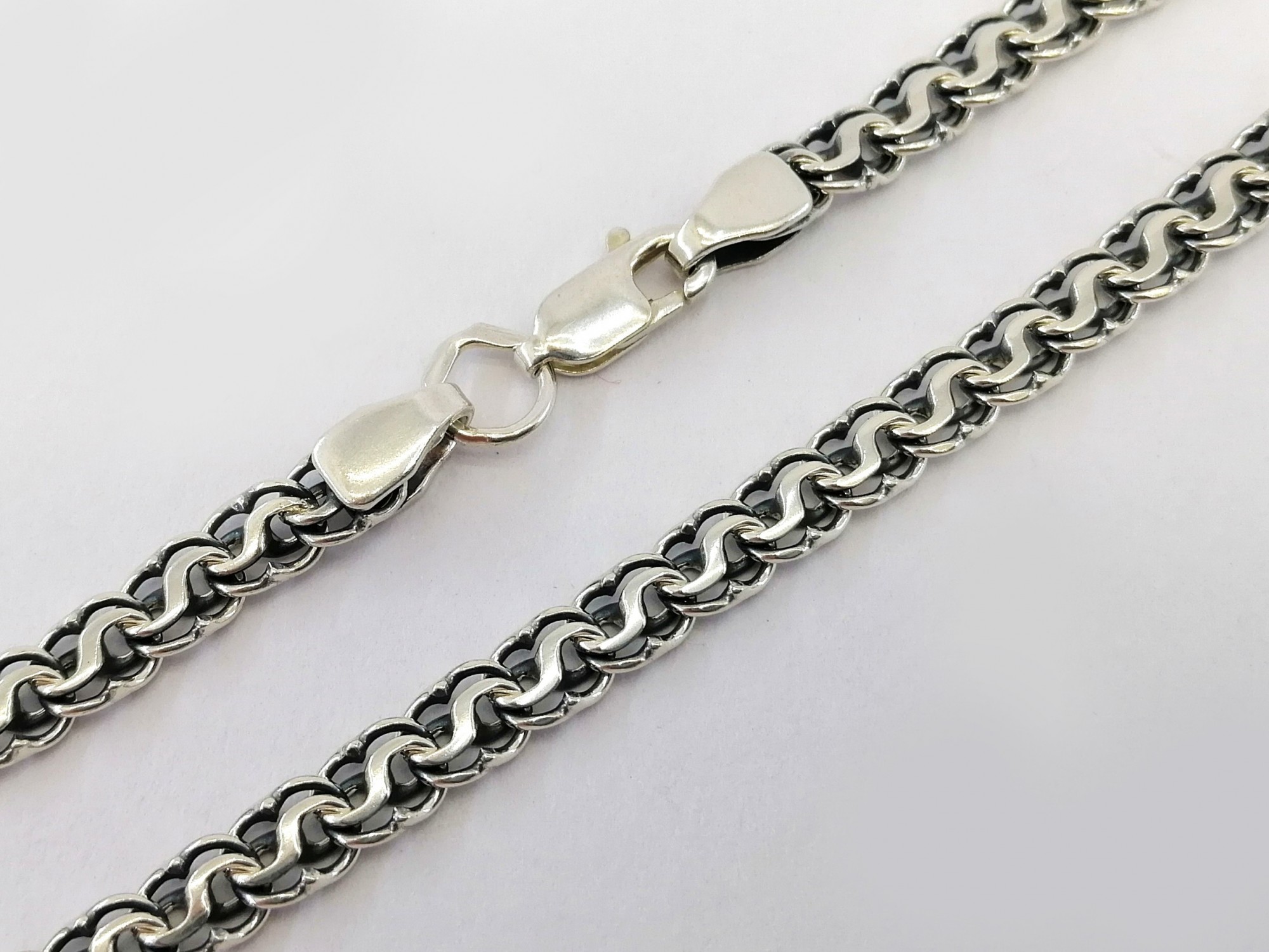 

Серебряный женский браслет Греческий Бисмарк 19см / 4мм чернёный