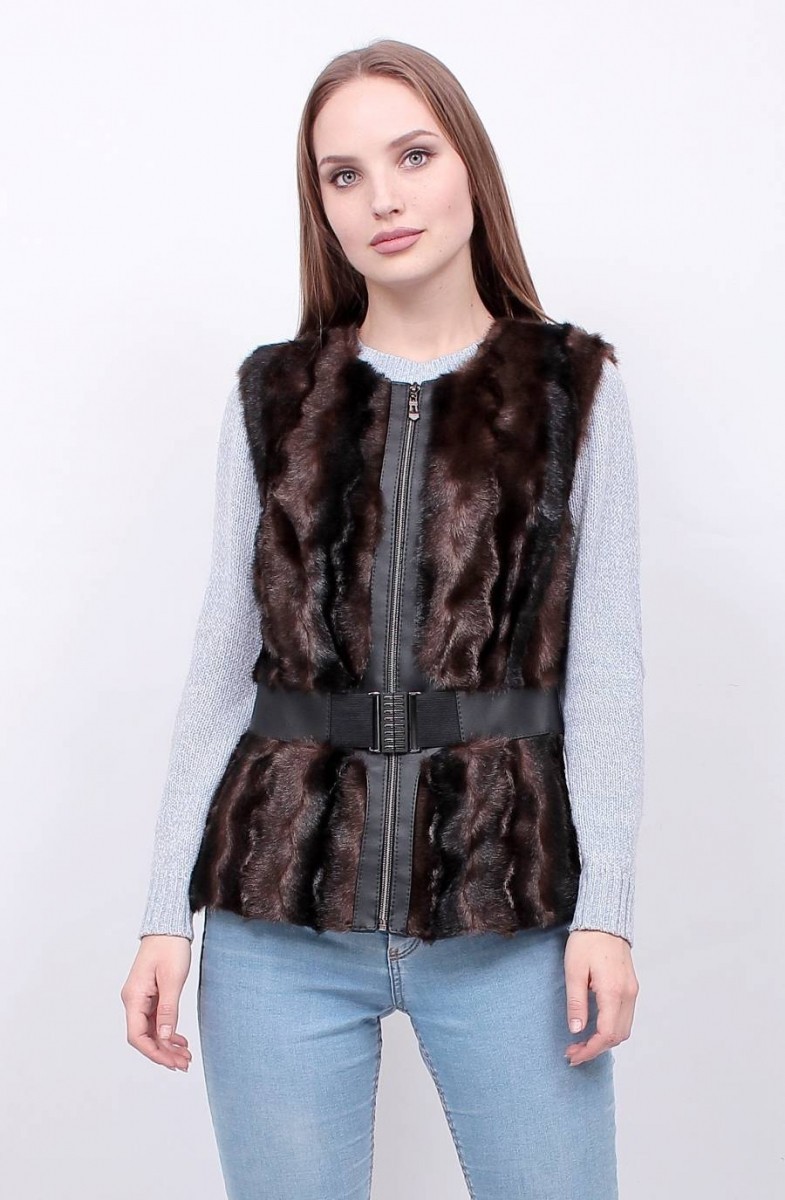 

Женский жилет из искусственного меха Пряжка Коричневая норка. № 31 Размер 46