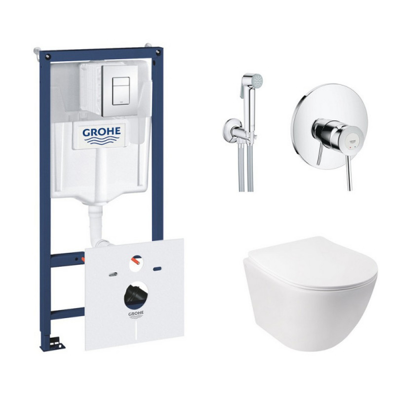 

Комплект инсталляция Grohe Rapid SL 38827000 и унитаз с сиденьем Qtap Jay QT07335176W + набор для гигиенического душа со смесителем Grohe BauClassic 2904800S (SD00038272)