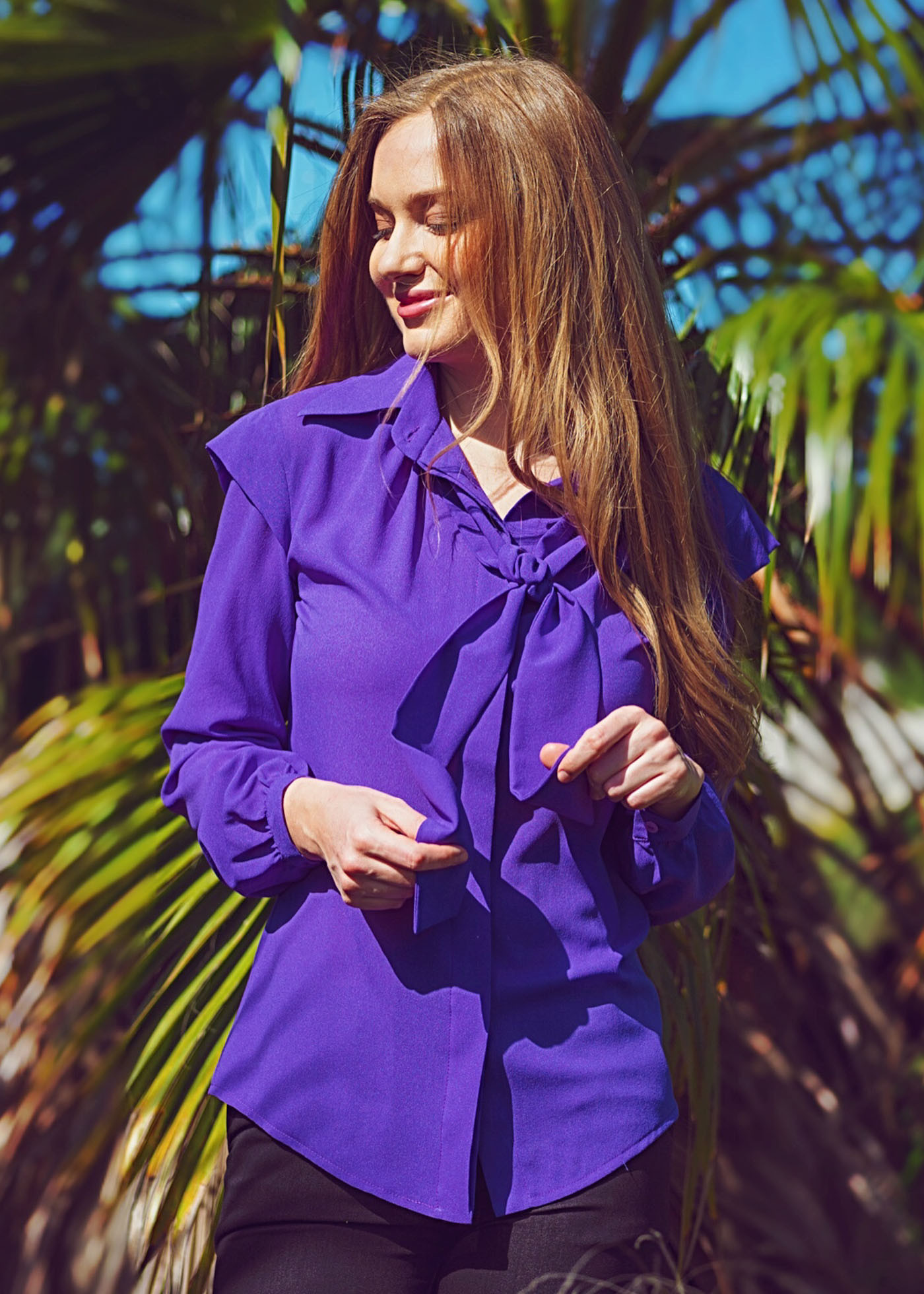 

Шифоновая блузка с бантом ENME 009146-314  Фиолетовый, Шифоновая блузка с бантом ENME 009146-314 S Фиолетовый