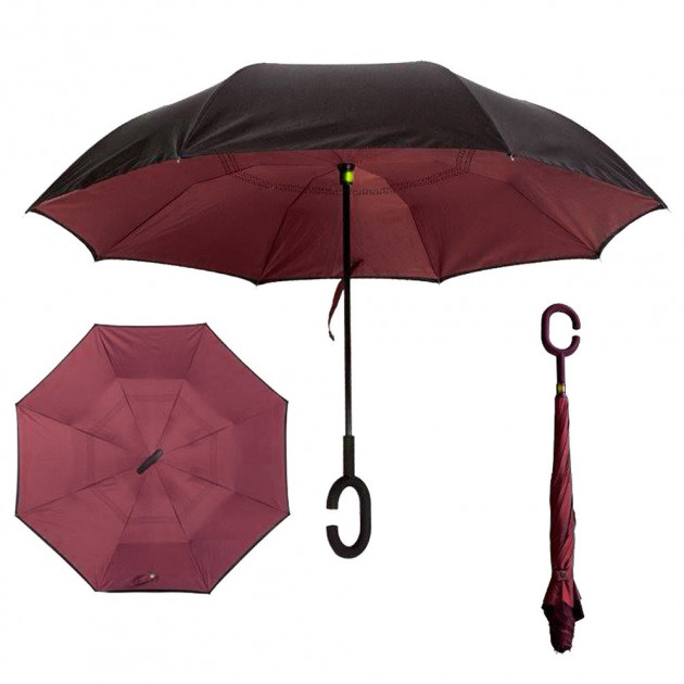 

Ветрозащитный зонт Up-Brella антизонт Зонт обратного сложения БОРДОВЫЙ