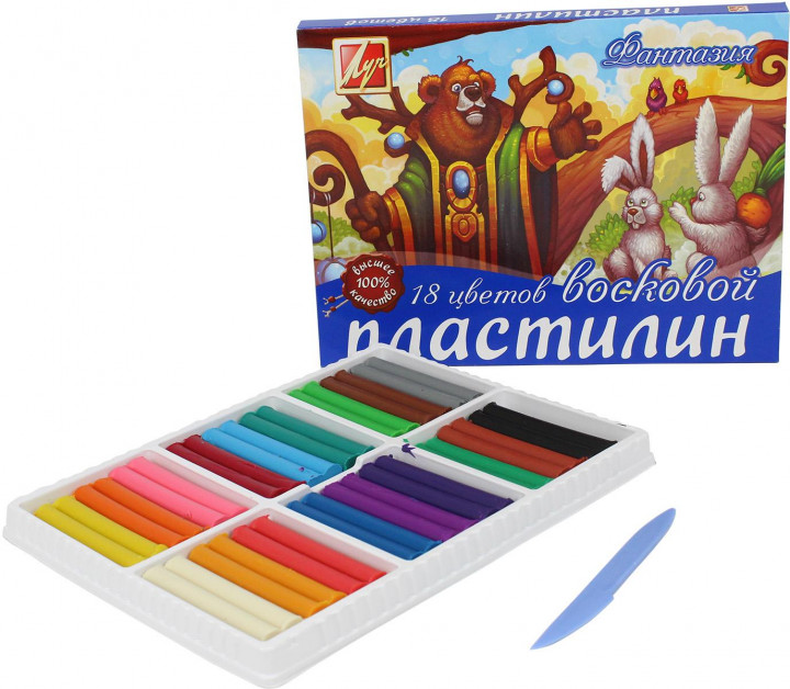 

Пластилин восковой Луч Фантазия + стек 18 цветов (4601185011551)