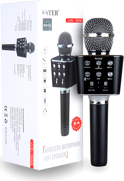 

Беспроводной караоке микрофон WSTER WS-1688 Bluetooth USB AUX FM Black