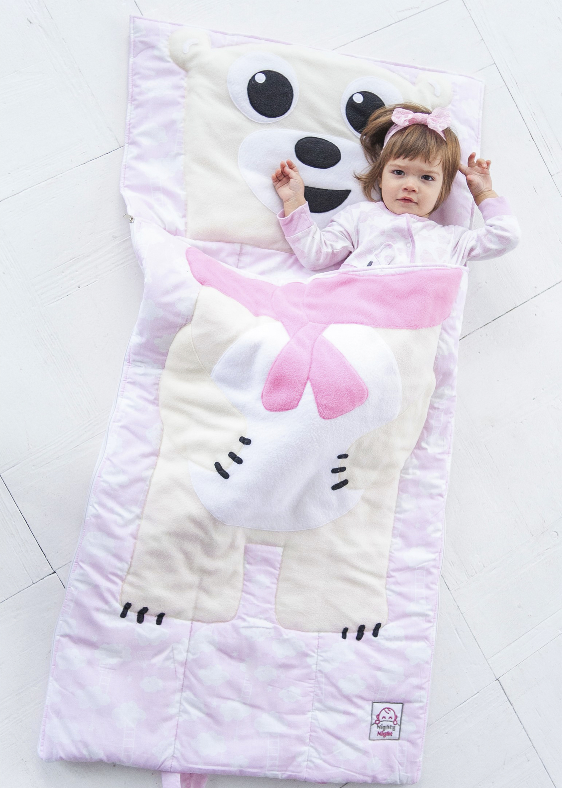 

Спальный мешок детский, слипик Nighty Night Молочный Мишка на розовом фоне S 120х60 см