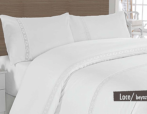 

Постельное белье Altinbasak сатин люкс с кружевом Lace beyaz 200x220 евро