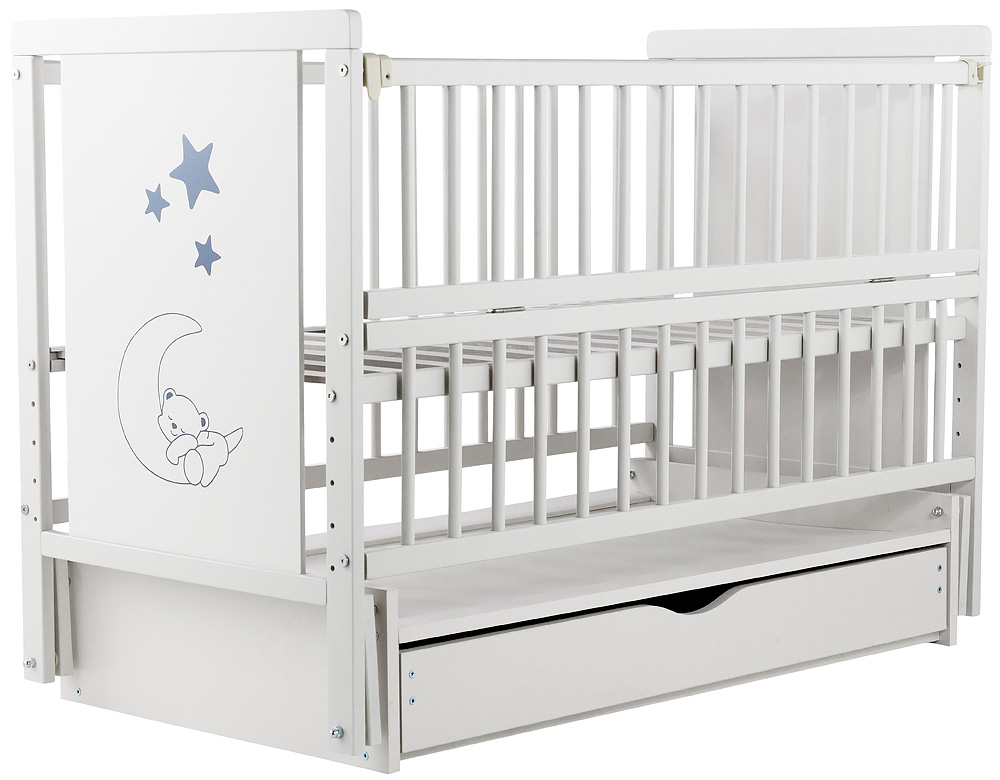 

Кровать Babyroom Медвежонок M-03 маятник, ящик, откидной бок бук белый. 34102