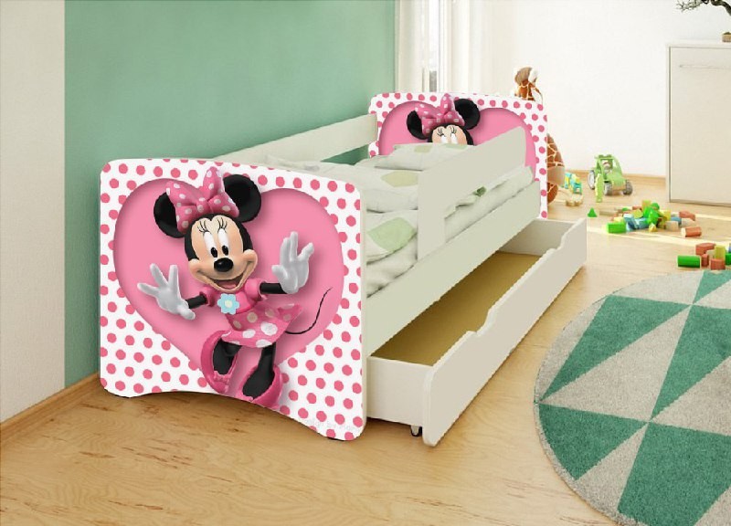 

Ліжко дитяче для дівчинки Happy Baby Мінні Маус горошок 70*140 з шухлядою