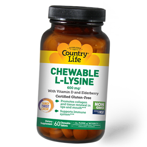 

Жевательный Лизин, Chewable L-Lysine 600, Country Life 60таб (27124010)