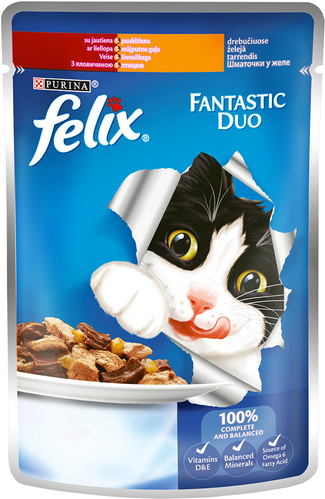 Влажный корм для кошек Purina Felix Fantastic Duo с говядиной и птицей ...